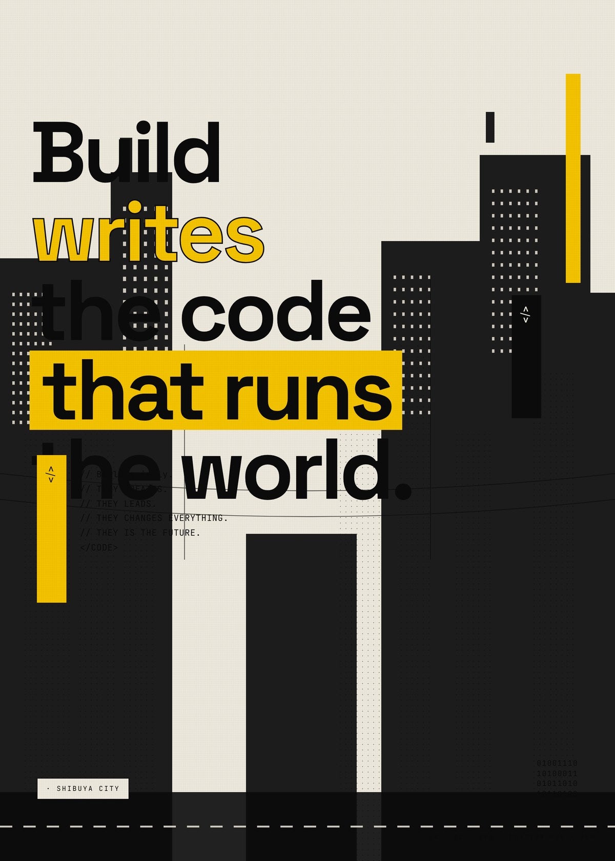 Code World Minimalist Poster — Coding Wall Art, Software Developer Gift, Typographic Tech Print, Desk Decor — construction blueprint