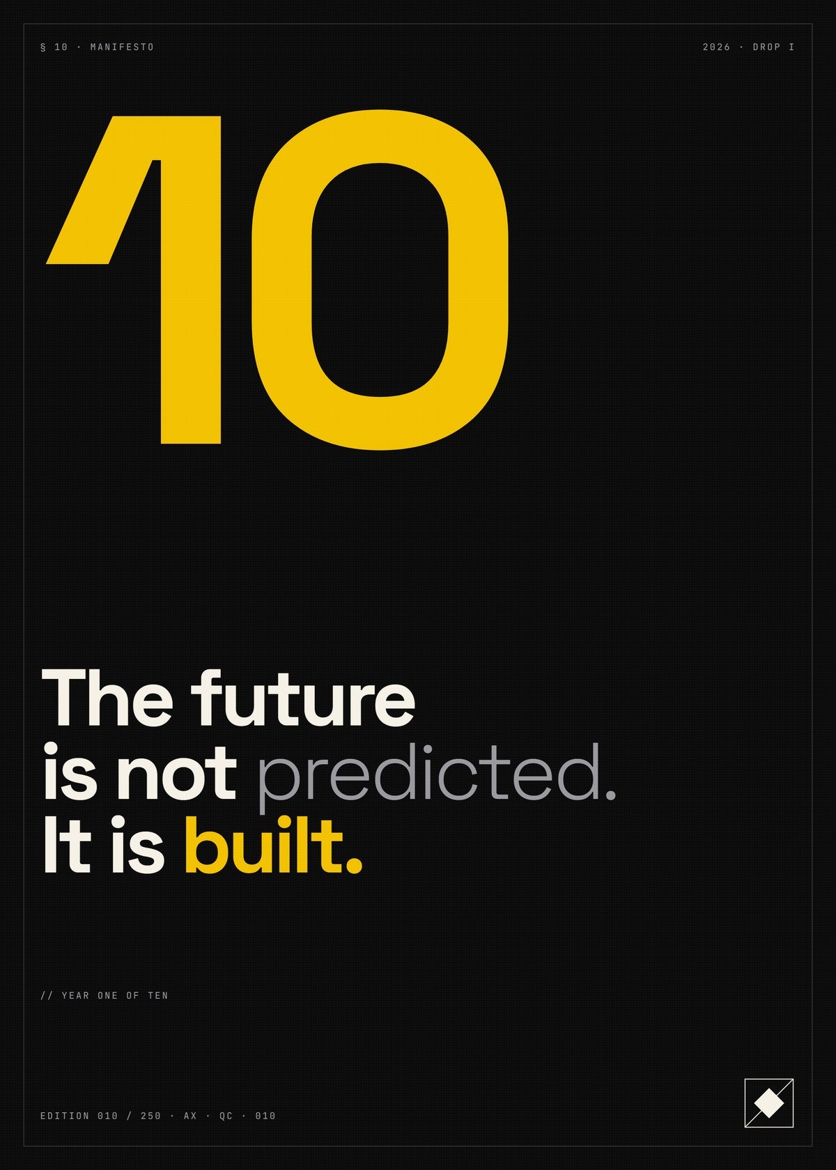 Future Built Typographic Poster — Maker Motivational Wall Art, Dark Minimalist Print, Founder Office Decor — construction blueprint