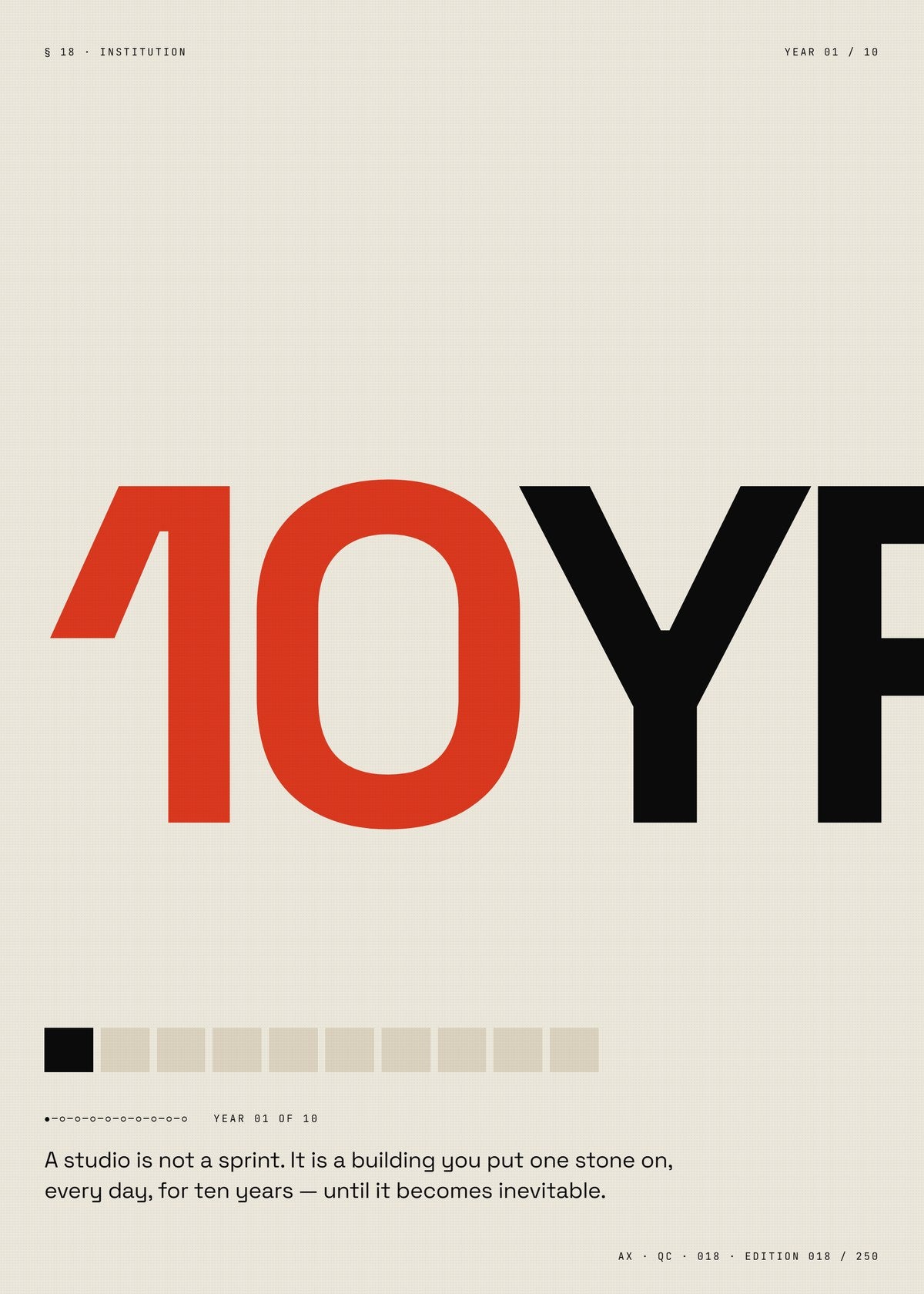 Ten Years Minimalist Poster — Long Game Mastery Wall Art, Typographic Print, Dark Monochrome Office Decor — construction blueprint