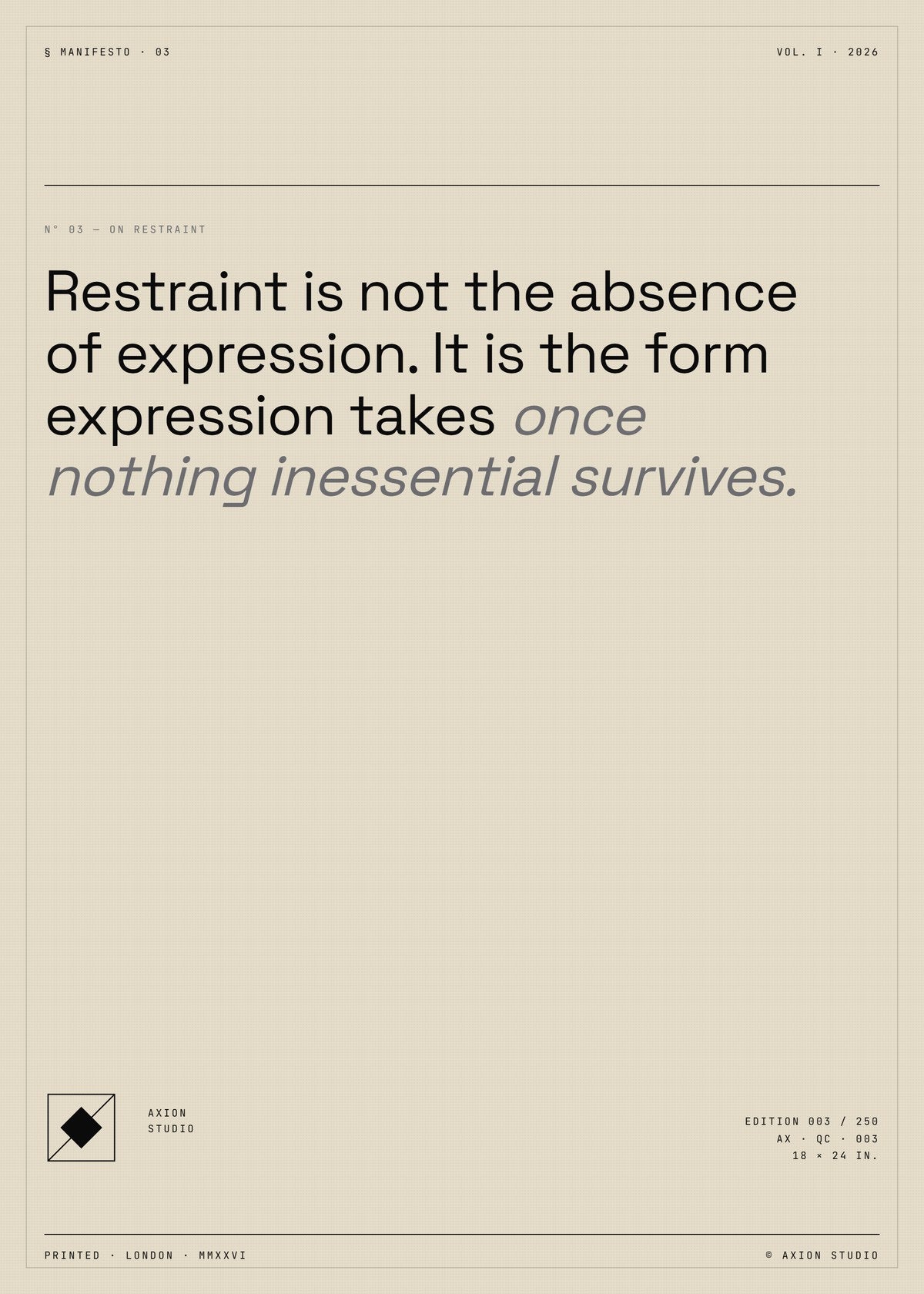 Restraint Minimalist Typography Poster — construction blueprint